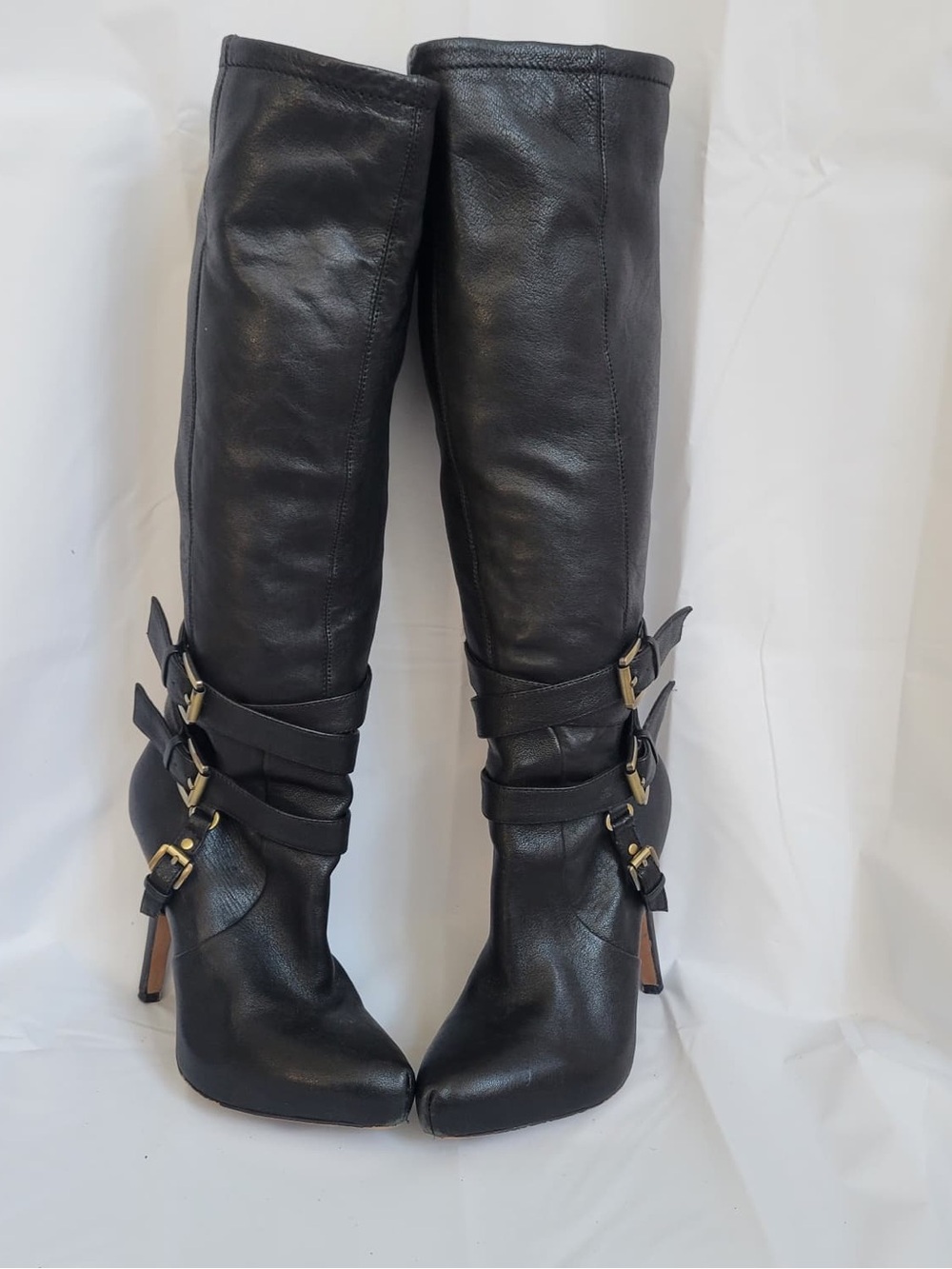 Sam Edelman Black Leather Over-the-Knee Buckle Boots